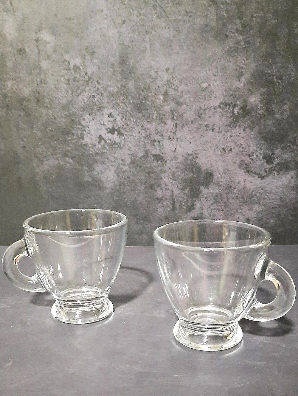Anchor Hocking Clear Glass Pedestal Handled Expresso Coffee Cups Set of 2